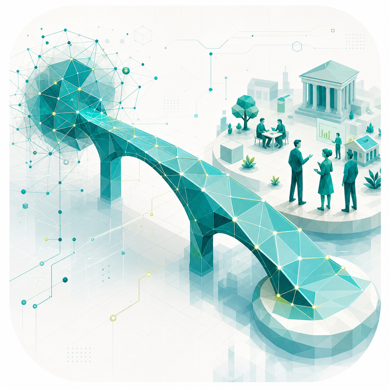 Puente digital geometrico que acerca tecnologia compleja a personas y proyectos